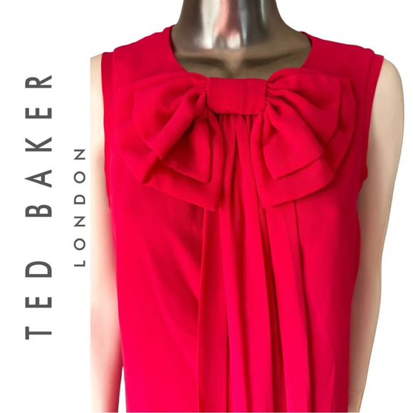 Ted Baker Pelayo Dress Hot Pink Bow and Pleat Detail  Sleeveless Lined Size 4 - Picture 7 of 11